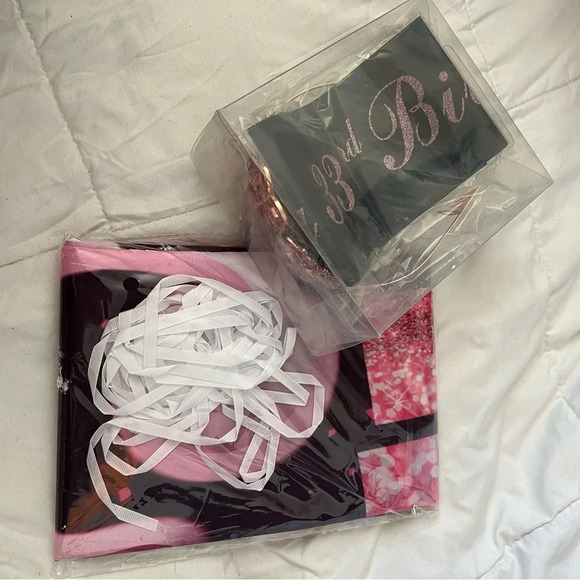 33rd Birthday Bundle! Pink Hanging Banner, Champagne Banner, Party Sash 33 Tiara - Picture 5 of 6